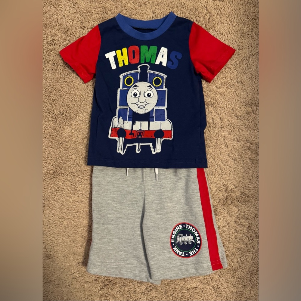 Nick Jr. Thomas the Tank Engine Friends 2T Blue Shirt & gray shorts set Boy